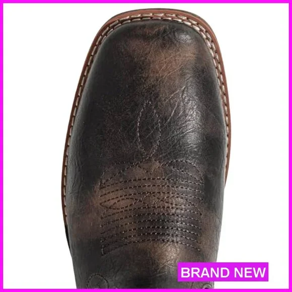 Square Toe Cowboy Boots Classic Patriot Embroidered Western Vegan Leather Pull